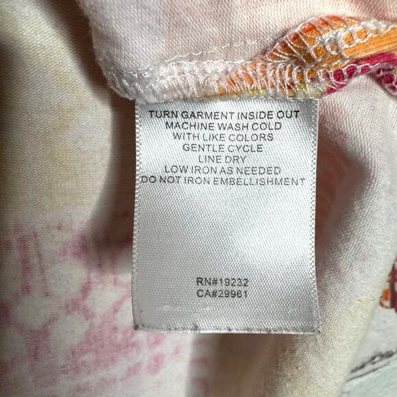 Alfred Dunner Wms Med Pink Orange Rectangle Print Square Neck Embellished Top - Picture 8 of 9